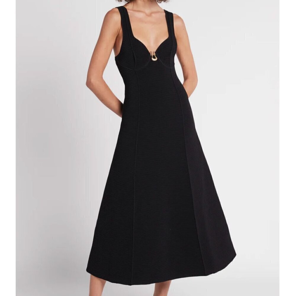 Aje Sylvette Knit Midi Dress Women’s Size Small Black Fit Flare sleeveless NWT